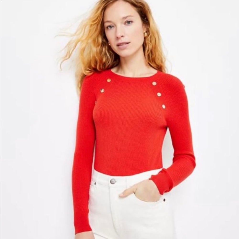 LOFT Vibrant Gold Button Trim Sweater